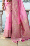 Pink Silk Blend Saree With Blouse Piece