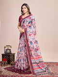 Multicolour Linen Blend Saree With Blouse Piece