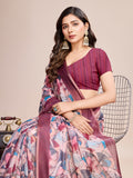 Multicolour Linen Blend Saree With Blouse Piece