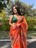 Orange Organza Saree With Blouse Piece