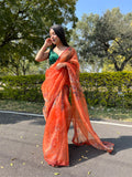 Orange Organza Saree With Blouse Piece