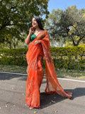 Orange Organza Saree With Blouse Piece