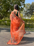 Orange Organza Saree With Blouse Piece