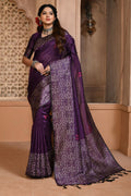 Purple Raw Silk Saree With Blouse Piece