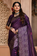 Purple Raw Silk Saree With Blouse Piece