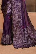 Purple Raw Silk Saree With Blouse Piece