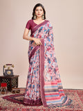 Multicolour Linen Blend Saree With Blouse Piece