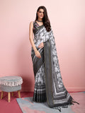 Silver Silk Blend Daily Wear Saree With Blouse Piece