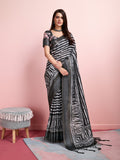 Charcoal Silk Blend Daily Wear Saree With Blouse Piece