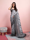 Grey Silk Blend Daily Wear Saree With Blouse Piece