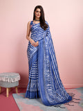 Blue Silk Blend Daily Wear Saree With Blouse Piece