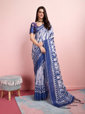 Blue Silk Blend Daily Wear Saree With Blouse Piece