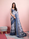 Silver Silk Blend Daily Wear Saree With Blouse Piece