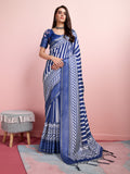 Blue & White Silk Blend Daily Wear Saree With Blouse Piece