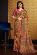 Mustard Silk Floral Printed Saree