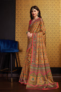 Mustard Silk Floral Printed Saree