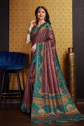 Wine Silk Warli Printed Saree