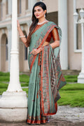 Firozi Green Satin Saree