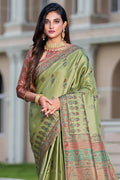 Mehndi Greeb Satin Saree