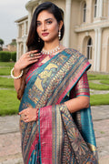 Rama Blue Satin Saree