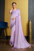 Purple Georgette Printed Saree With Blouse Piece