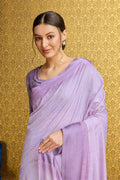 Purple Georgette Printed Saree With Blouse Piece