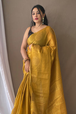 yellow saree for haldi function with blouse