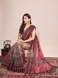 Red Linen Blend Saree With Blouse Piece