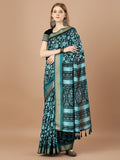 Teal Paper Silk Daily Wear Saree With Blouse Piecde