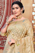 Tan Beige Organza Saree