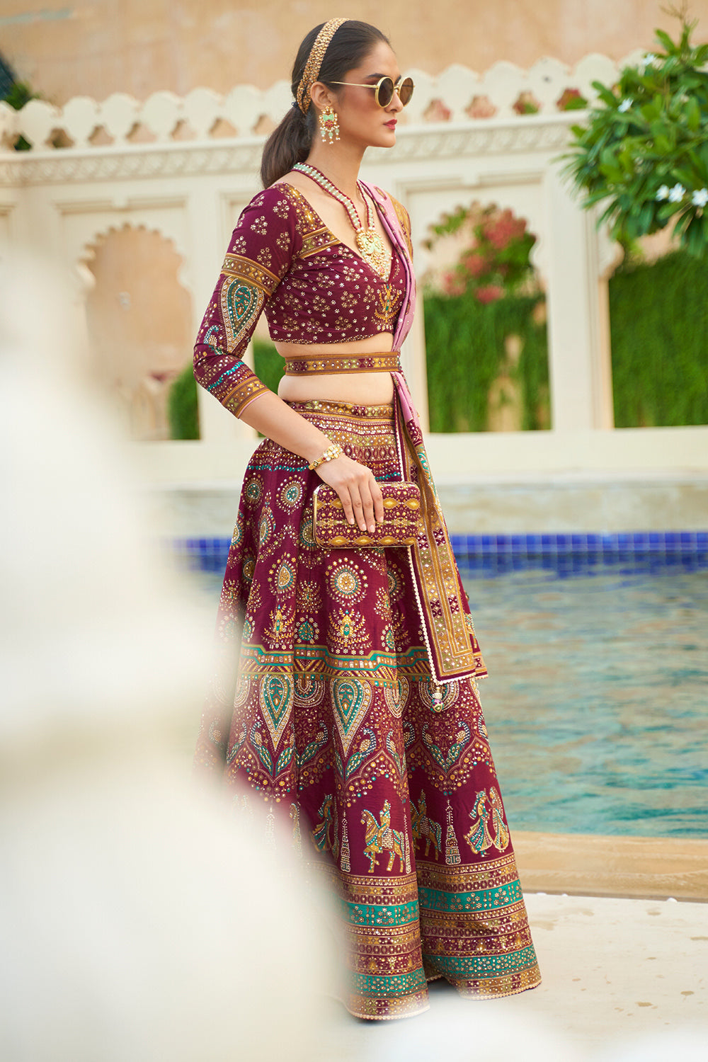 dark maroon silk embroidered bridal lehenga choli 941