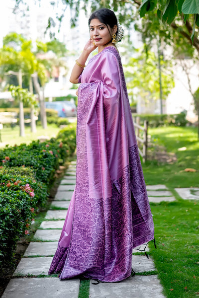 Purple Satin Silk Saree In Woven Work Latest 5674SR02