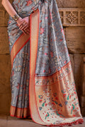 Indigo Blue Digital Print Saree