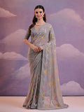 Grey Pure Georgette Party Wear Saree With Blouse Piece