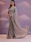 Grey Pure Georgette Party Wear Saree With Blouse Piece