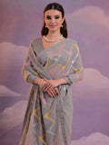 Grey Pure Georgette Party Wear Saree With Blouse Piece