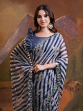 Navy Blue Pure Georgette Festive Saree With Blouse Piece