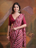 Pink Pure Georgette Festive Saree With Blouse Piece