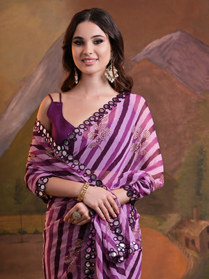 Purple Pure Georgette Festive Saree With Blouse Piece