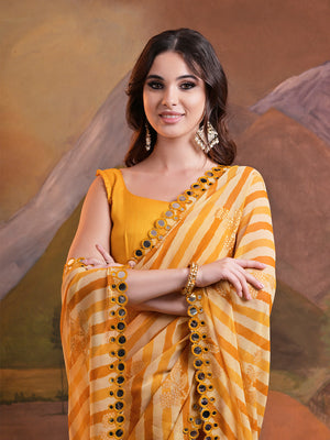 Yellow Pure Georgette Festive Saree With Blouse Piece