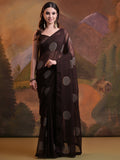 Brown Pure Georgette Festive Saree With Blouse Piece