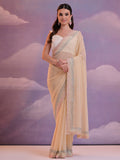 Beige Pure Georgette Party Wear Saree With Blouse Piece