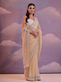 Beige Pure Georgette Party Wear Saree With Blouse Piece