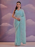 Sky Blue Pure Georgette Party Wear Saree With Blouse Piece