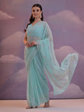 Sky Blue Pure Georgette Party Wear Saree With Blouse Piece