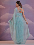 Sky Blue Pure Georgette Party Wear Saree With Blouse Piece