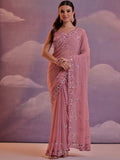 Pink Pure Georgette Party Wear Saree With Blouse Piece