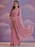 Pink Pure Georgette Party Wear Saree With Blouse Piece