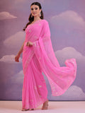 Lavender Pure Georgette Party Wear Saree With Blouse Piece