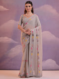 Grey Pure Georgette Festive Saree With Blouse Piece